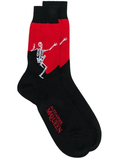 Alexander Mcqueen Men's Dancing Skeleton Cotton Socks In Black