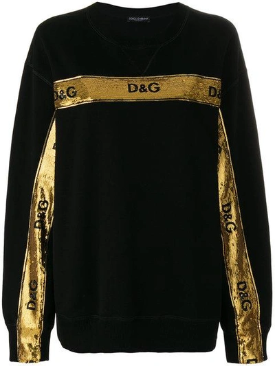 Dolce & Gabbana Sequined Logo Banner Sweatshirt In Black