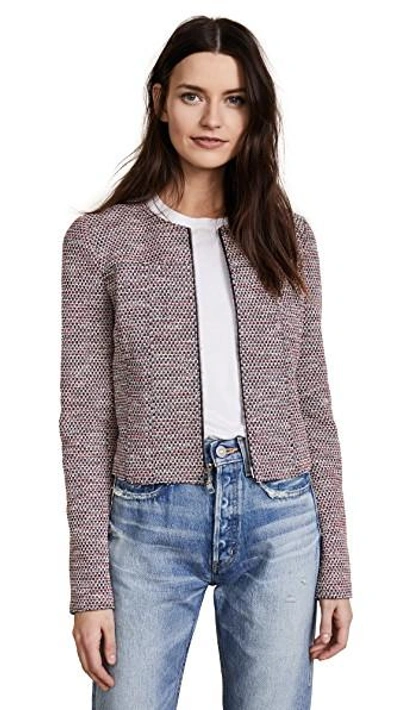 Theory Ualana Z Beacon Tweed Zip-front Cropped Jacket In Deep Navy Multi