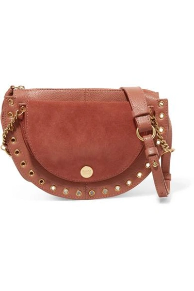 See By Chloé Kriss Small Eyelet-embellished Textured-leather And Suede Shoulder Bag In Motty Gray/gold