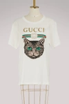 Gucci Logo T-shirt With Mystic Cat In Ivory