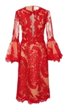 MARCHESA LACE BELL SLEEVE COCKTAIL DRESS,M22902
