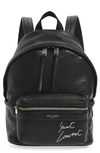 SAINT LAURENT TOY EMBROIDERED LOGO LEATHER BACKPACK - BLACK,505031D40X6