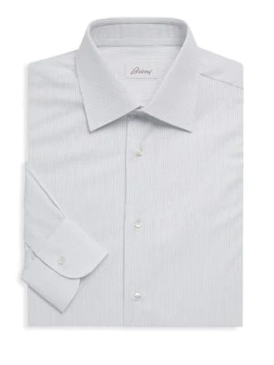 Brioni Basketweave Cotton-silk Dress Shirt In Blue White