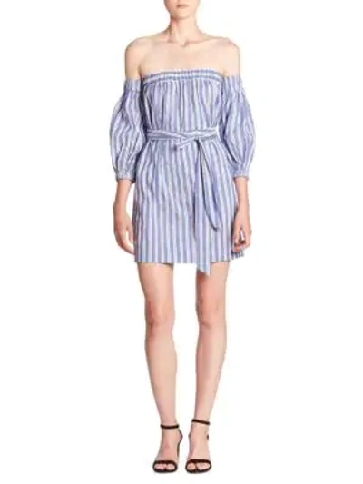 Milly Off-the-shoulder Striped Dress In Blue