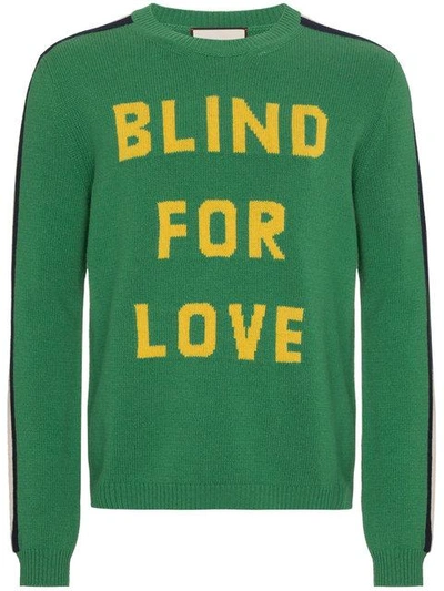 Gucci Blind For Love Snake Wool Crewneck Sweater In 3234 Green