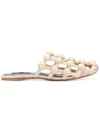 Alexander Wang Amelia Grid Studded Caged Leather Mule Flat In Beige