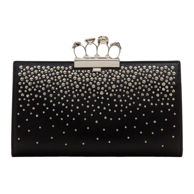 Alexander Mcqueen Four Ring Studded Knuckle Clasp Leather Clutch In Black