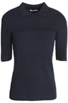 GANNI WOMAN MÉLANGE RIBBED-KNIT TOP MIDNIGHT BLUE,AU 4772211930114443