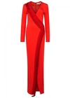 GALVAN TUNQUI RED FRINGED-TRIMMED GOWN