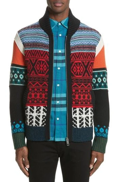 Burberry Patterned Wool, Cashmere And Cotton-blend Zip-up Cardigan In Multi