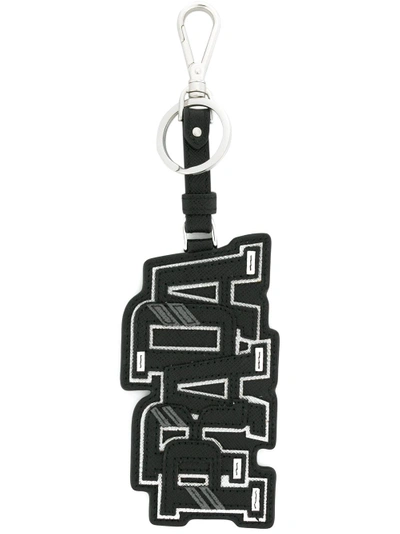 Prada Logo Tag Keyring In Black