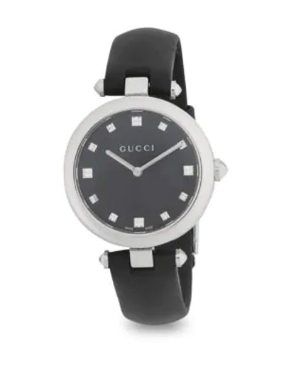 Gucci Diamantissima Leather Strap Watch In Black