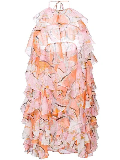 Emilio Pucci Nastri Ruffles Dress In Rosa/arancio