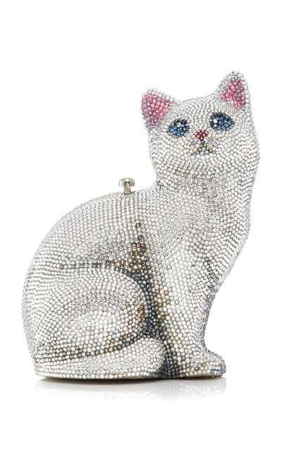 Judith Leiber Cat Marie Crystal Clutch Bag In Silver