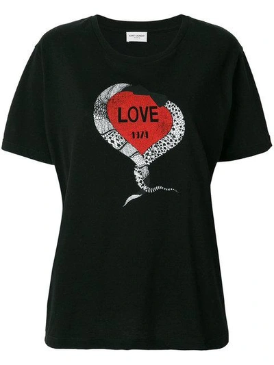Saint Laurent Snake And Heart-print Cotton Jersey T-shirt In Black