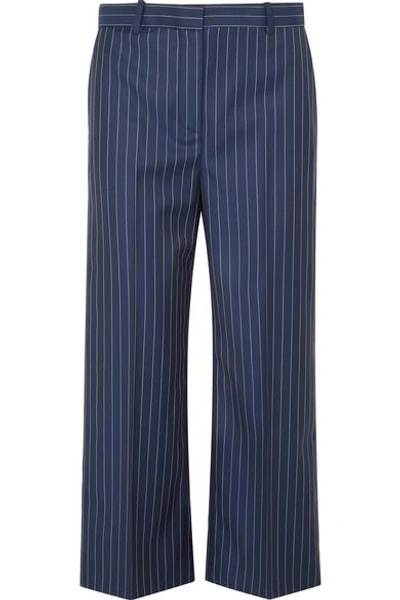 Versace Cropped Striped Wool-twill Wide-leg Trousers In Navy