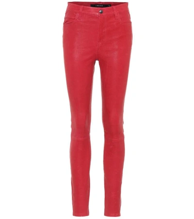 J Brand Maria High-waisted Leather Trousers In Red