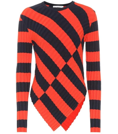 Altuzarra Mullins Asymmetric Striped Ribbed-knit Top In Bright Orange