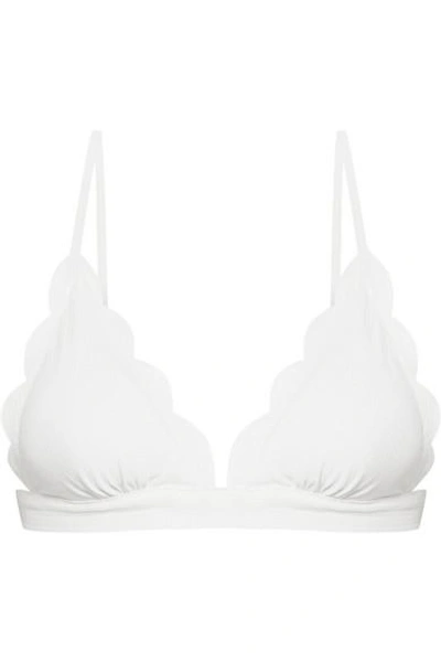 Marysia Fixed Triangle Scalloped Bikini Top In White