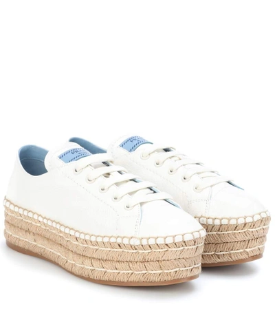 Prada Leather Espadrille Sneakers In White