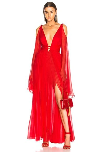 Dundas Red Women's Deep V-neck Sleeveless Silk-chiffon Gown