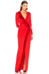 Galvan V-neck Long-sleeve Fringe Detail Gown In Red