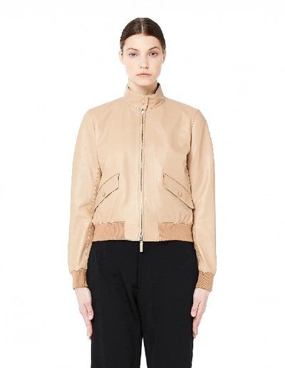 The Row Erhly Zip-front Leather Bomber Jacket In Beige