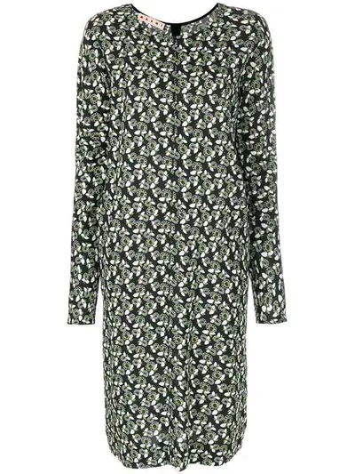 Marni Long-sleeve Floral-print Dress In Black