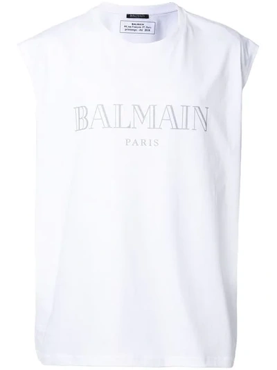 Balmain Logo-print Cotton Tank Top In White
