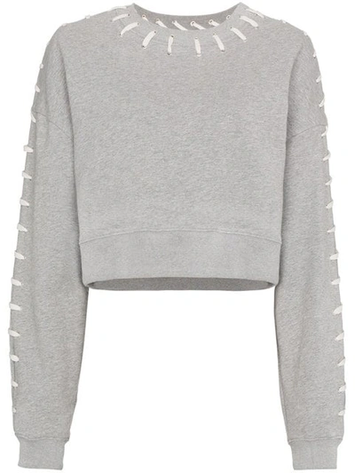 Jonathan Simkhai Loopback Whipstitch Cropped Cotton Sweater In Grey