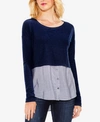 VINCE CAMUTO COTTON LAYERED-LOOK SWEATER