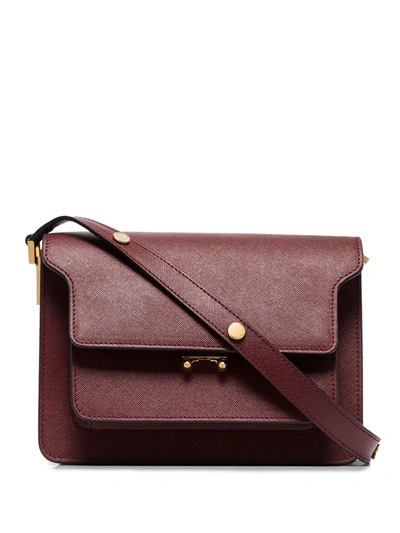 Marni Trunk Medium Leather Shoulder Bag In Red