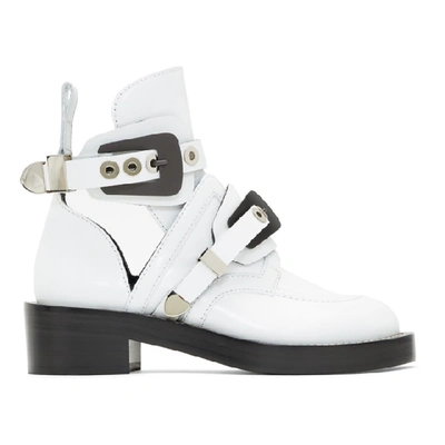 Balenciaga Buckled Cutout Leather Ankle Boots In White