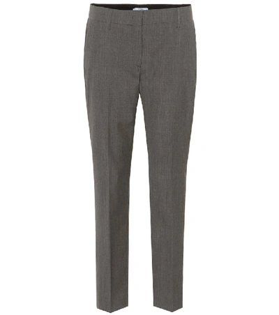Prada Virgin Wool Straight Cropped Trousers In Grey