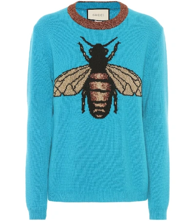 Gucci Bee Intarsia Wool Knit Jumper In Turquoise