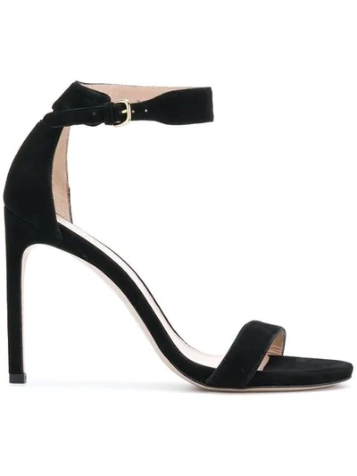 Stuart Weitzman Women's Square Nudist Suede High-heel Sandals In Black Seda