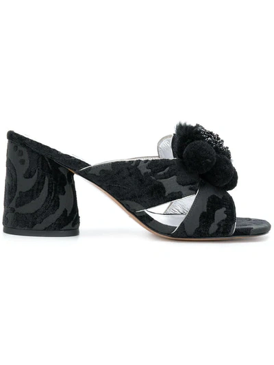 Marc Jacobs Women's Aurora Embellished Faux-fur & Pom-pom Block Heel Slide Sandals In Black