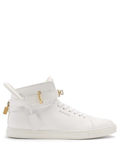 Buscemi 100mm High Top Pebbled Leather 运动鞋 In White