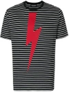 NEIL BARRETT NEIL BARRETT LIGHTNING PRINT STRIPED T-SHIRT - BLACK,PBJT362FG555S12602817