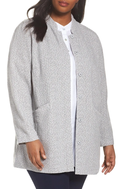Eileen Fisher Lightweight Stand Collar Jacket In Grey