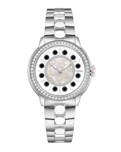 Fendi 38mm Ishine Stainless Steel Bracelet Watch W/pink Topaz, Black Spinel & Diamonds In Silver