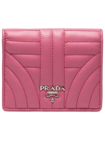 Prada Leather French Wallet In Pink&purple