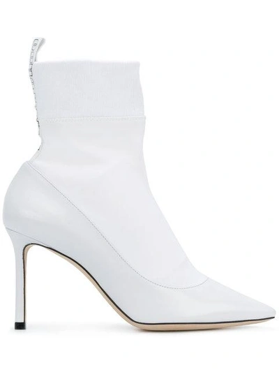 Jimmy Choo Brandon 100 Leather And Stretch-ponte Ankle Boots In White