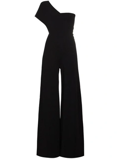 Stella Mccartney One-shoulder Wide Leg Knit Jumpsuit In Black