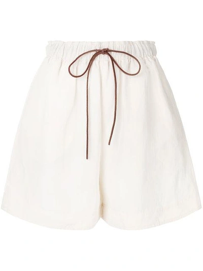 Jw Anderson Drawstring Shorts With Leather Pocket In White