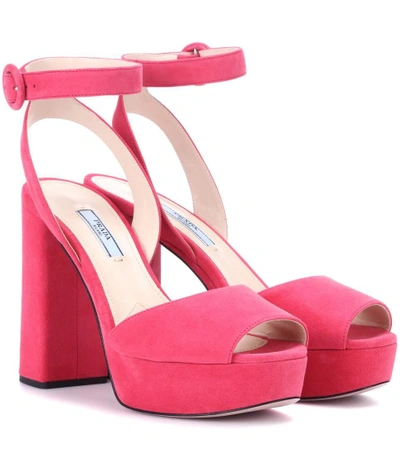 Prada Suede Platform Sandals In Pink