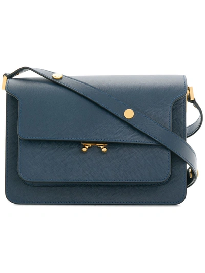 Marni Trunk Leather Shoulder Bag In Blue