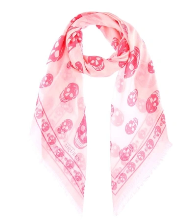 Alexander Mcqueen Silk Chiffon Skull Print Scarf In Roseate Red (pink)