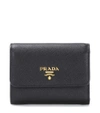 Prada Saffiano Tri-fold Wallet In Black